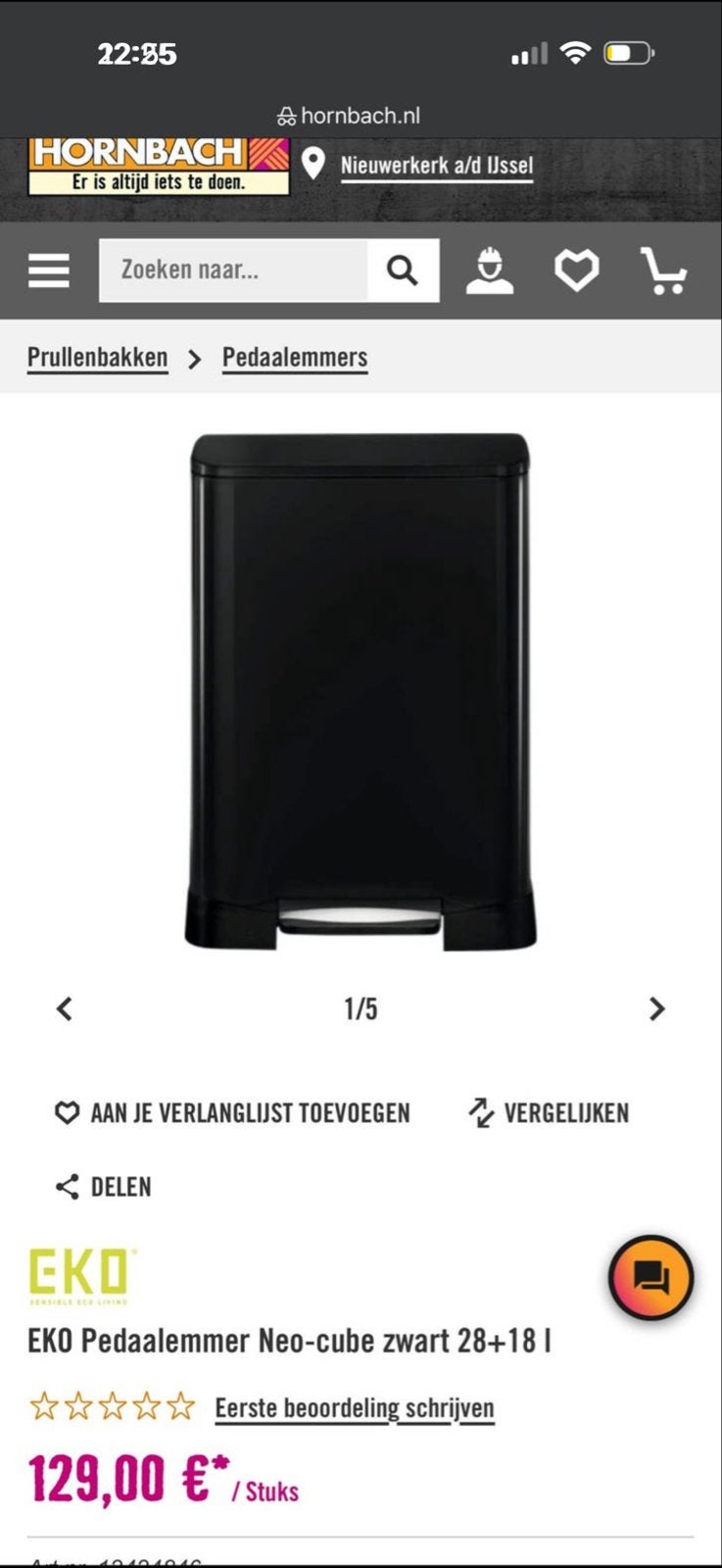 EKO Pedaalemmer Neo-Cube Zwart 28+18L - Afvalscheiding ZGAN, Ophalen, 50 – 75, Met pedaal, 40 liter of meer