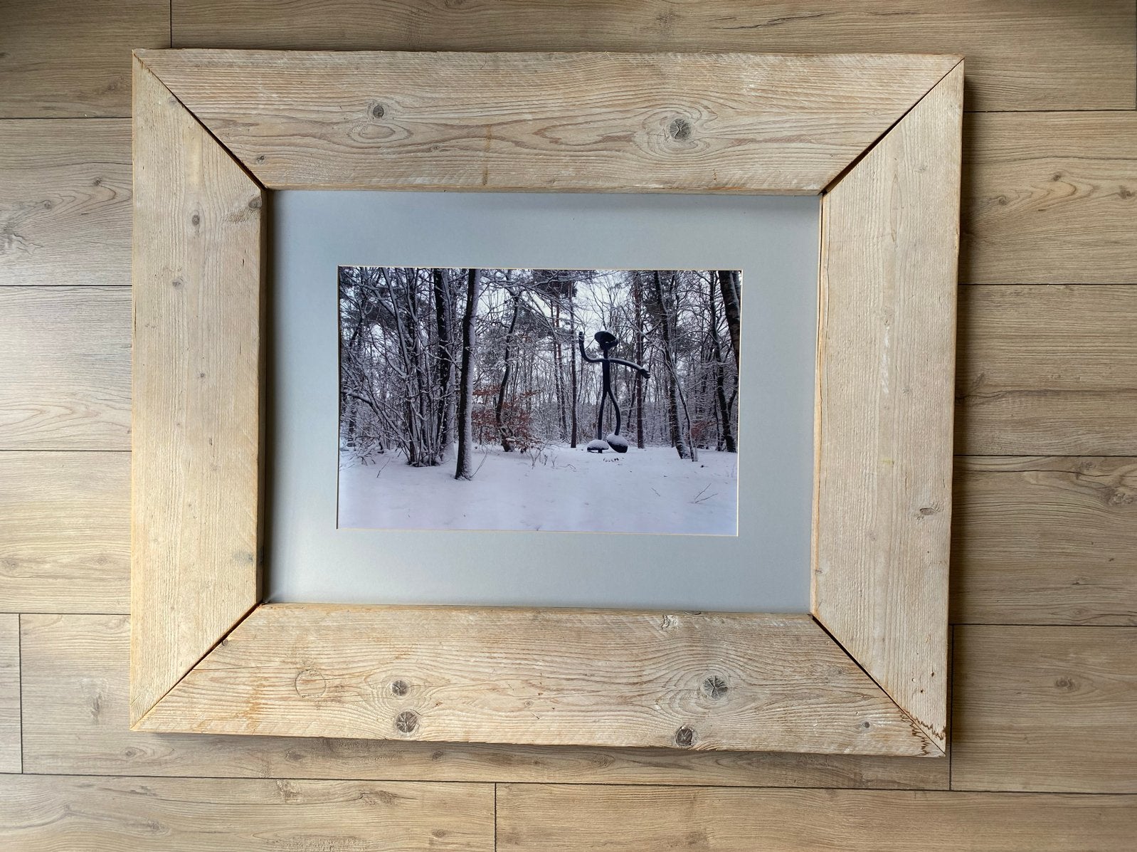 Robuuste steigerhouten fotolijst met passe-partout 80x60cm, Huis en Inrichting, Ophalen, Bruin, Gebruikt, Fotolijst
