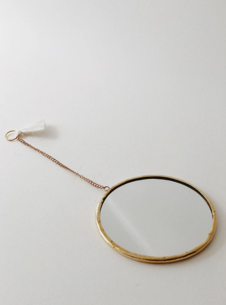 GOUDKLEURIGE RONDE SPIEGEL MET KWASTJE | BYBAZZ (NIEUW), Minder dan 50 cm, -, -, Rond