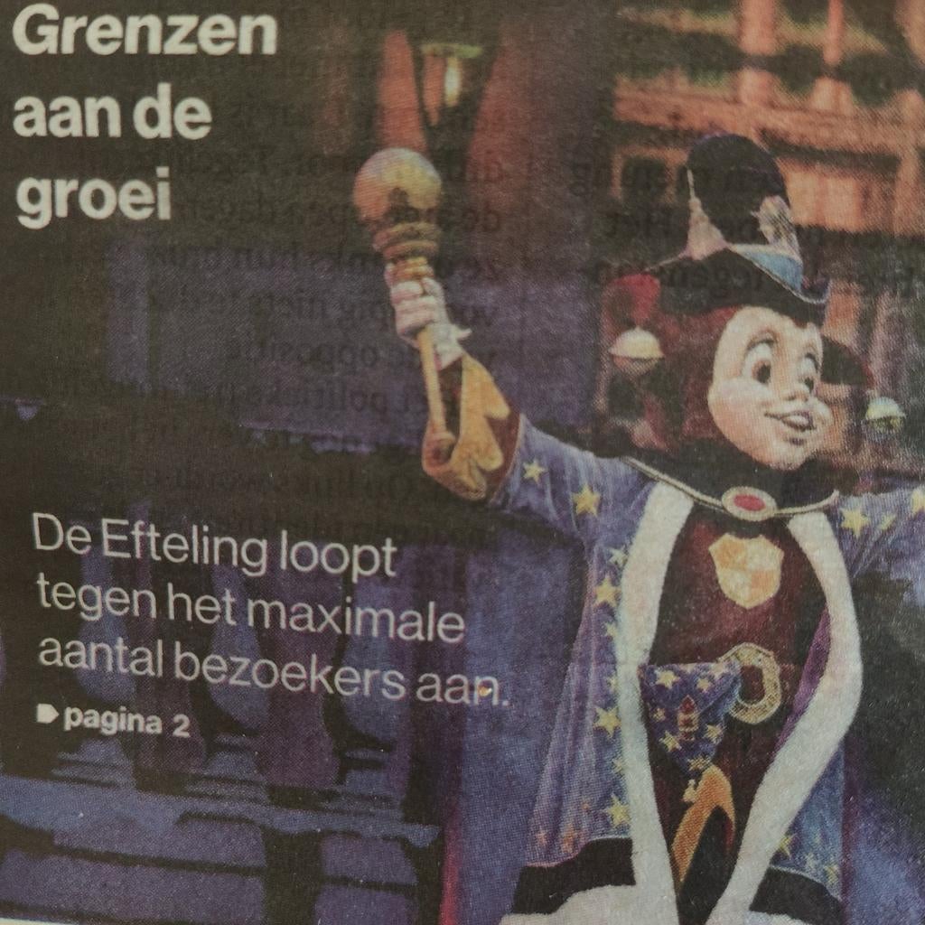Efteling 2x krantenartikel Maximaal aantal bezoekers, Ophalen of Verzenden, 1980 tot heden, Nederland, Knipsel(s)