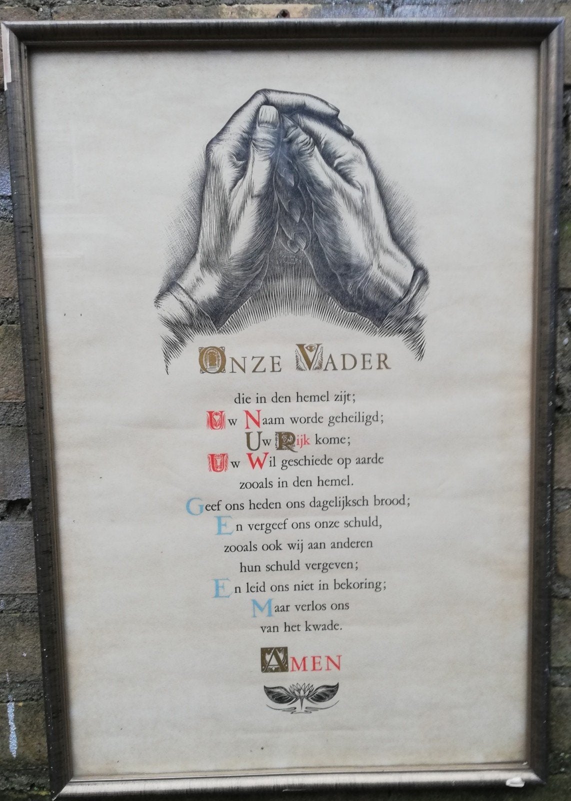 Onze Vader. Hout gravure. 1939. J. TH. GIESEN (1900-1982)., Verzamelen, Ophalen, Gebruikt, Overige typen, Christendom | Katholiek