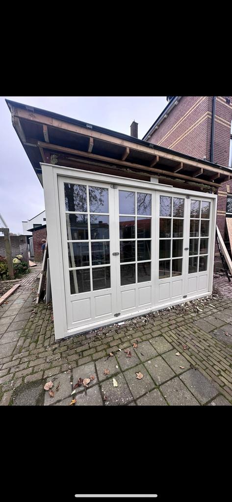 Luxe houten serre / veranda harmonicadeuren – gedemonteerd, Ophalen of Verzenden, Zo goed als nieuw, Hout, 225 cm of meer