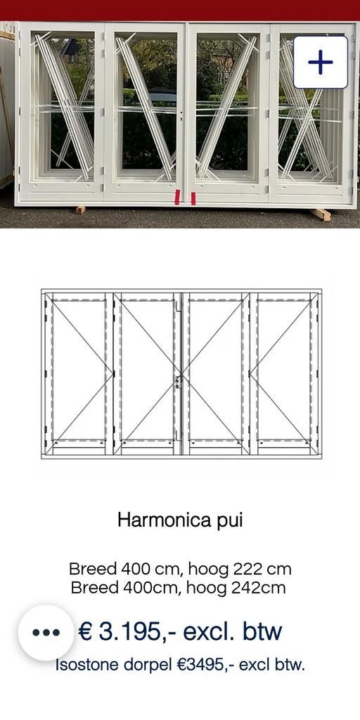 Hardhout kozijn met 4 harmonica deuren, Ophalen, Nieuw, Buitendeur, Vouwdeur