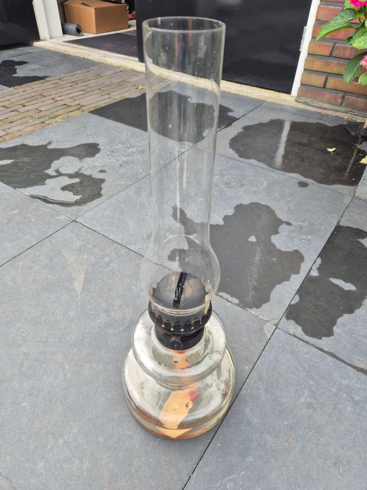 Vintage olielamp met glazen kap, Ophalen