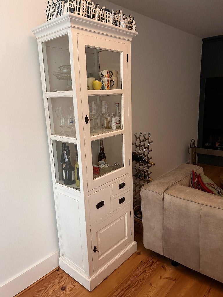 Te koop vitrine kast (excl inhoud), Ophalen, Met deur(en), 50 tot 100 cm, Zo goed als nieuw