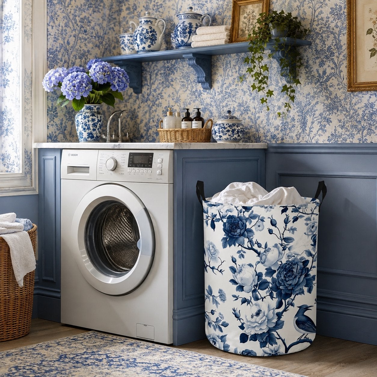Vintage wasmand met veldbloemen - klaprozen & korenbloemen, Vintage, Meerkleurig, Nieuw, Ophalen of Verzenden
