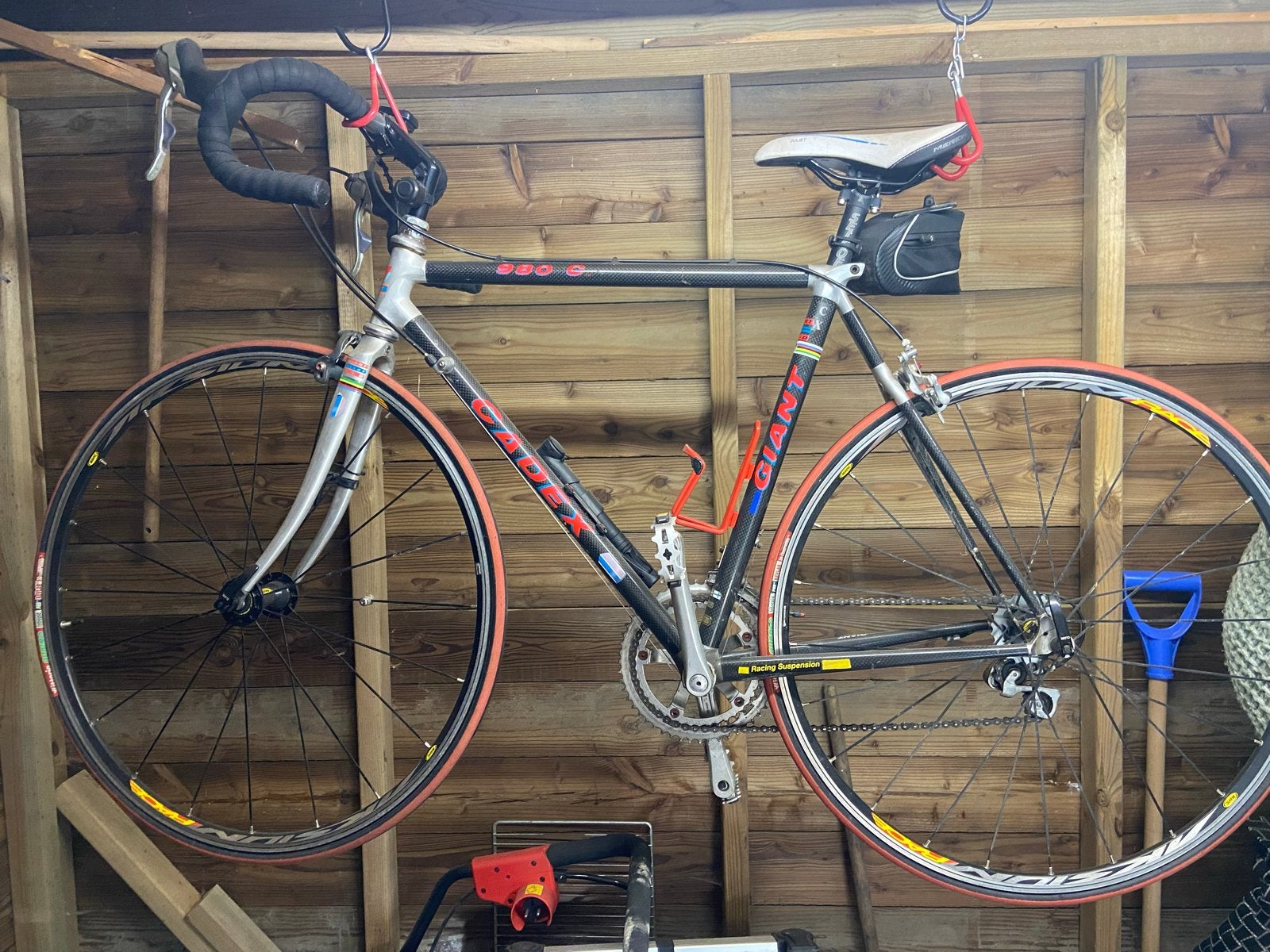 Giant 980 C Wielrenfiets - Klassieke Racefiets, Fietsen en Brommers, Ophalen, Gebruikt, Carbon, Velgrem