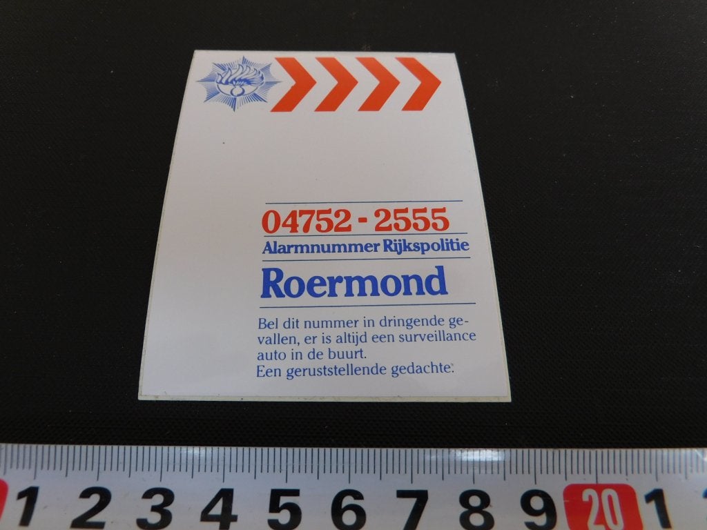 sticker Politie Rijkspolitie Roermond RP 04752-2555 *, Ophalen, Zo goed als nieuw