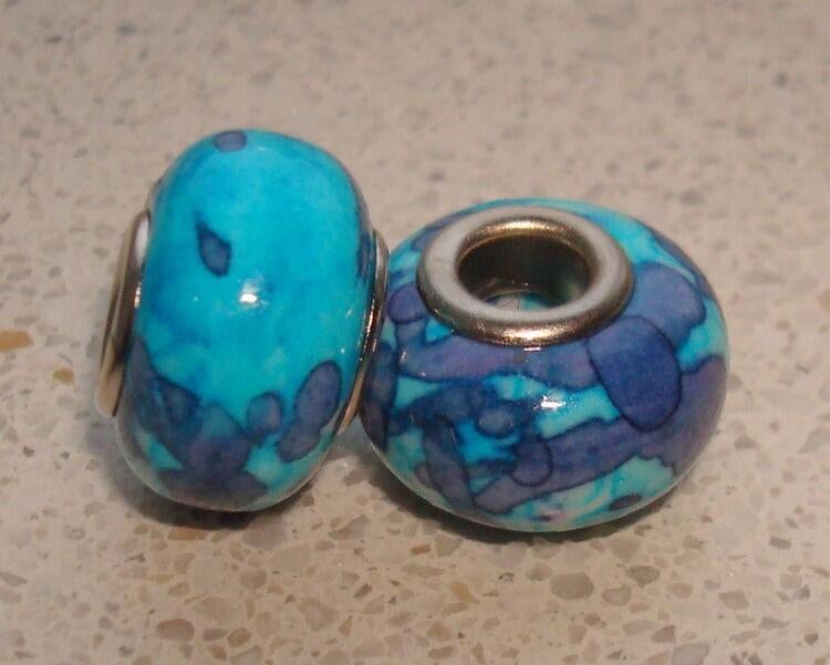 Groot gat bedel met turquoise Ocean jade, Sieraden, Tassen en Uiterlijk, Bedels, Want 18 Hoogvliet, Adorabeads, Nieuw, 4 bedels of meer