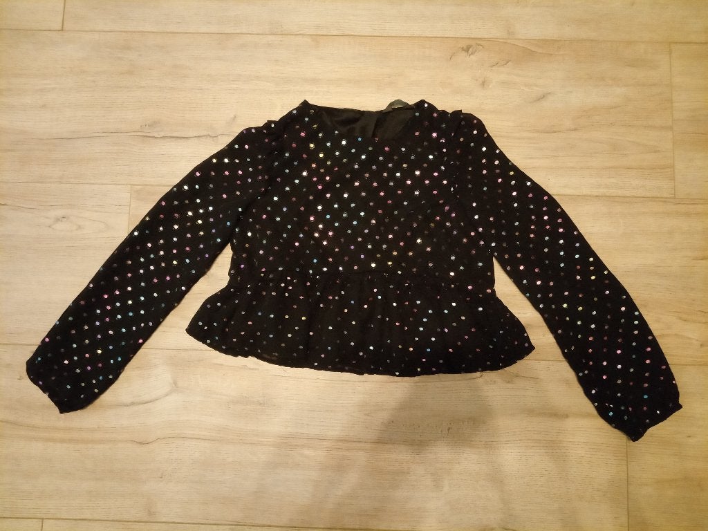 Zwart tuniek met glitter stippen maat 146, Ophalen of Verzenden, Gebruikt, Meisje, Shirt of Longsleeve