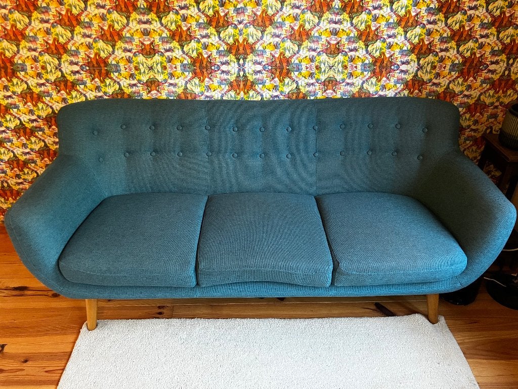 Bank Deense stijl retro, Ophalen, Hout, Gebruikt, 150 tot 200 cm