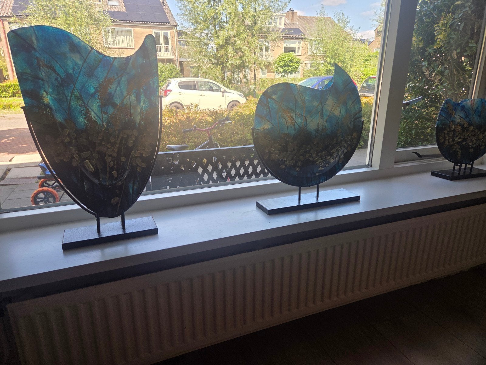 decoratie vazen blauw / goud, Ophalen, Blauw, Met patroon/structuur, Glas