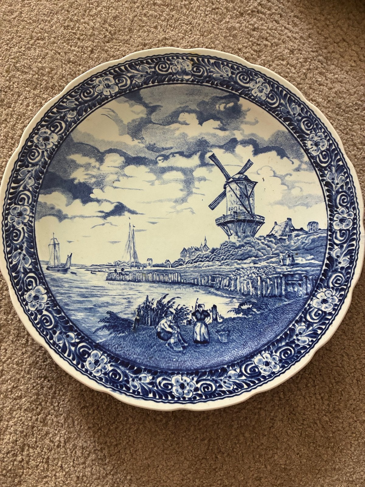 Delfts Blauw Wandbord met Molen en Zeegezicht, Ophalen of Verzenden