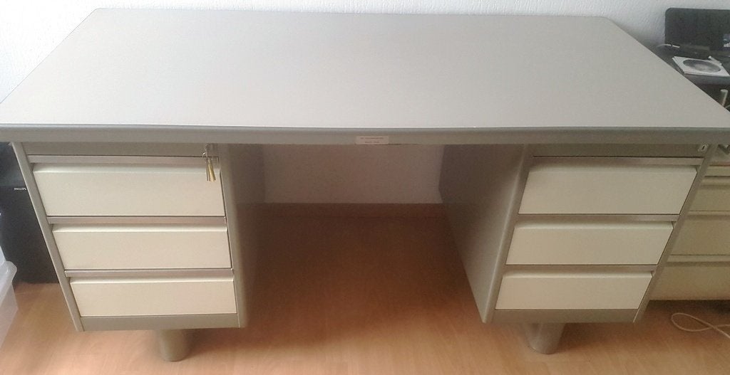 Metalen bureau met 2 ladenblokken, Ophalen, Overige typen, 160 cm, Gebruikt