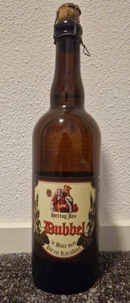 Hertog Jan Dubbel 1990 met kurk - Zeldzaam verzamelobject, Verzamelen, Ophalen of Verzenden, Zo goed als nieuw, Flesje(s), Hertog Jan