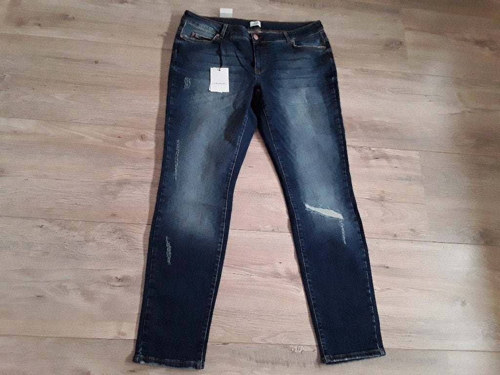 Junarose Donkerblauwe Destroyed Jeans Spijkerbroek Maat 46, Junarose, Blauw, Nieuw, Ophalen of Verzenden