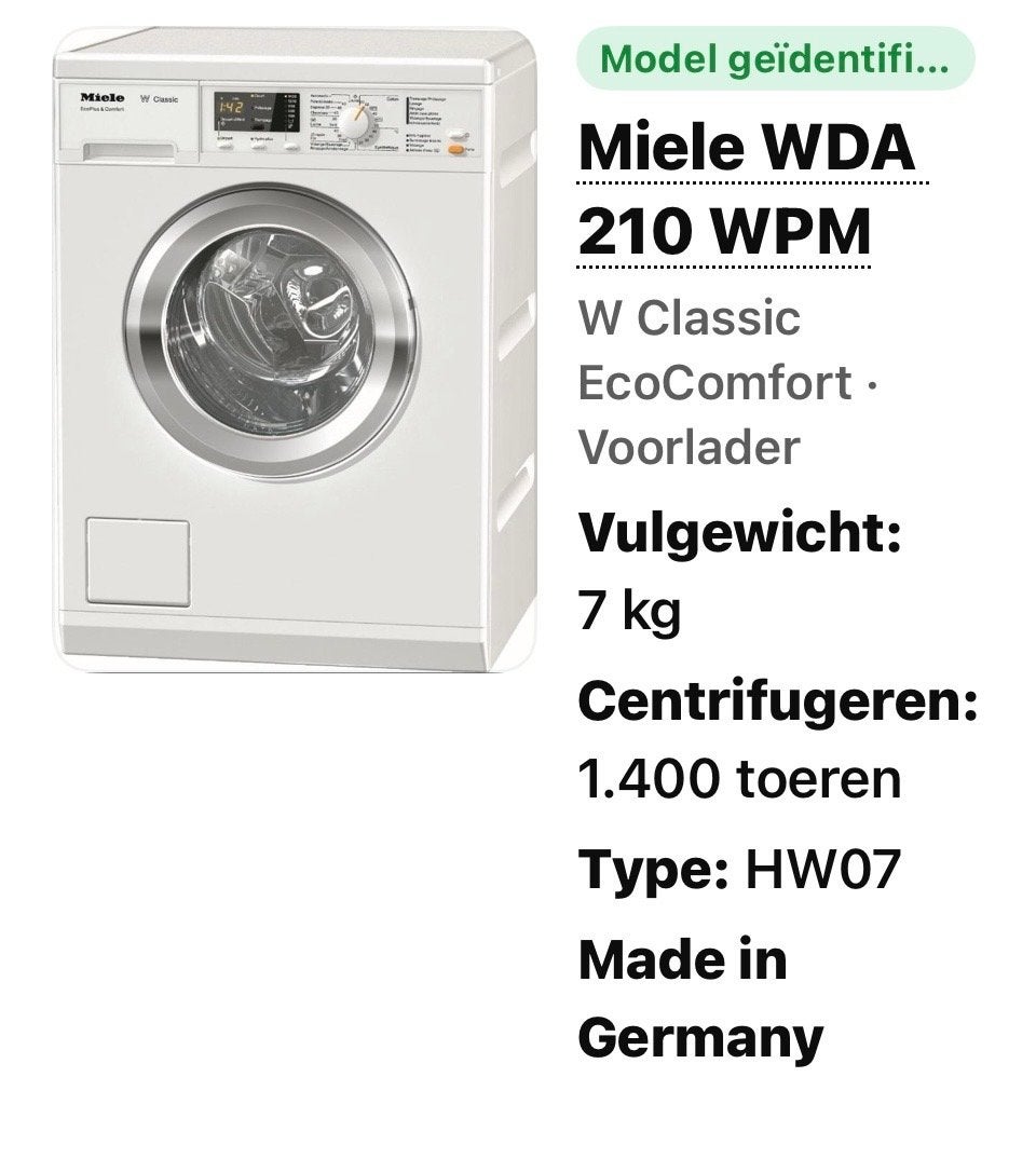 Miele WDA 210 WPM Wasmachine - 7kg, 1400 toeren, Ophalen, Zo goed als nieuw, Voorlader, 85 tot 90 cm