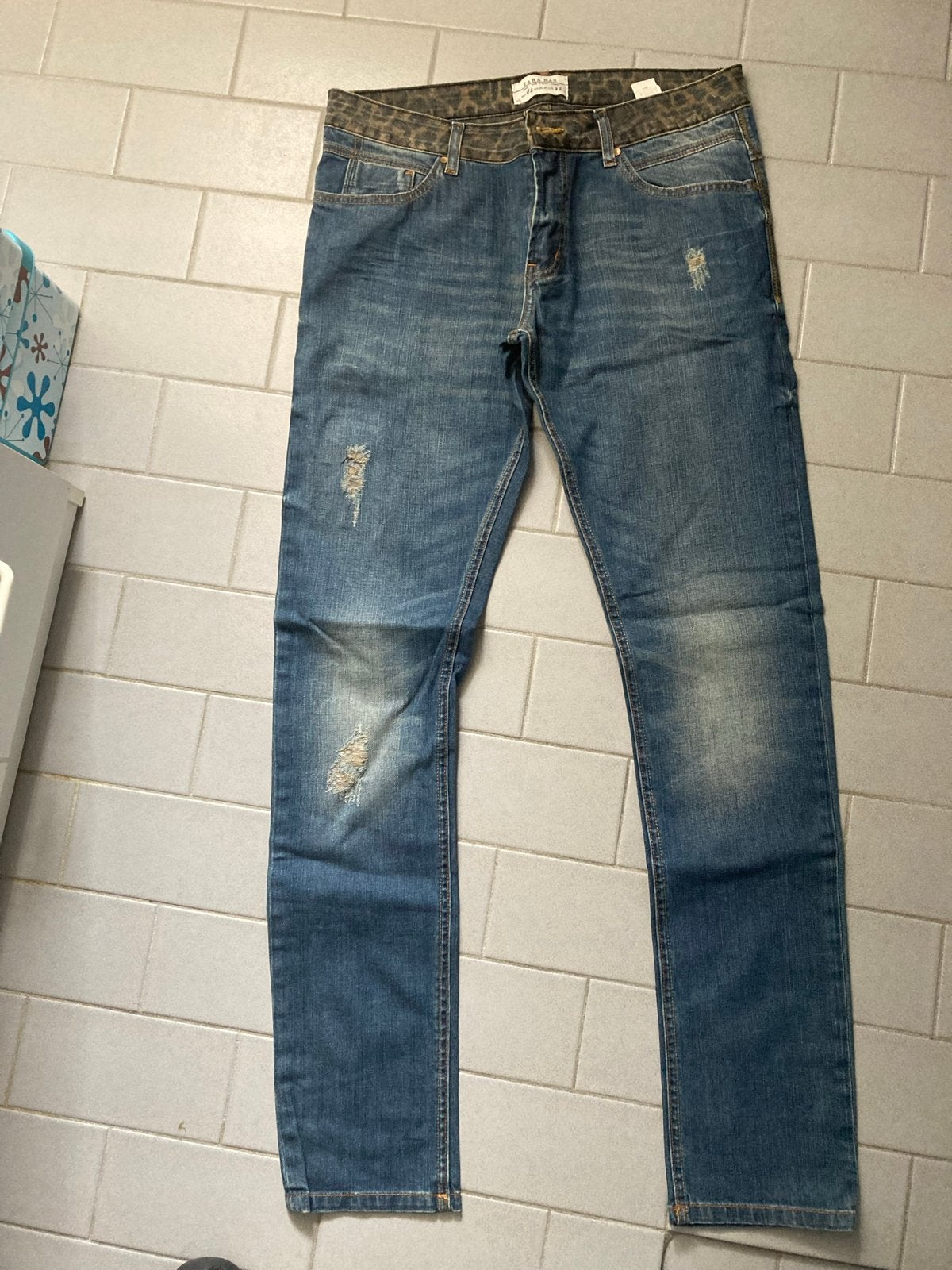 Zara Man Jeans W32 met luipaardprint detail, Verzenden, Zo goed als nieuw, Blauw, W32 (confectie 46) of kleiner