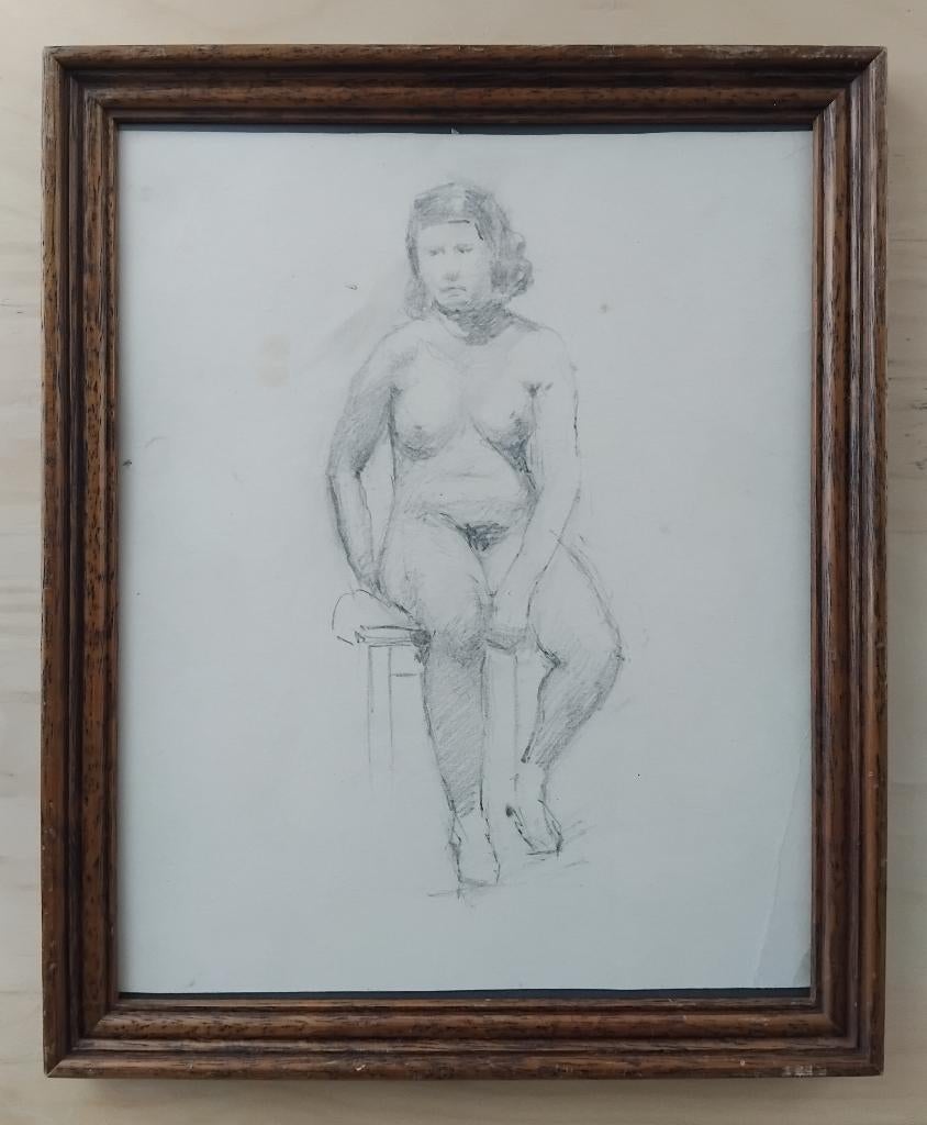 Originele schilderen tekening. Naakt. Potlood. 1960, Ophalen of Verzenden