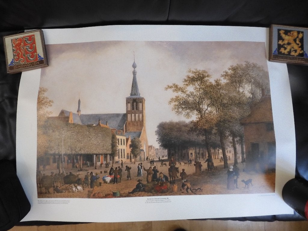grote poster Markt Helmond omstreeks 1800 Jos. A. Knip, Gebruikt, Rechthoekig Liggend, Ophalen of Verzenden, A1 t/m A3