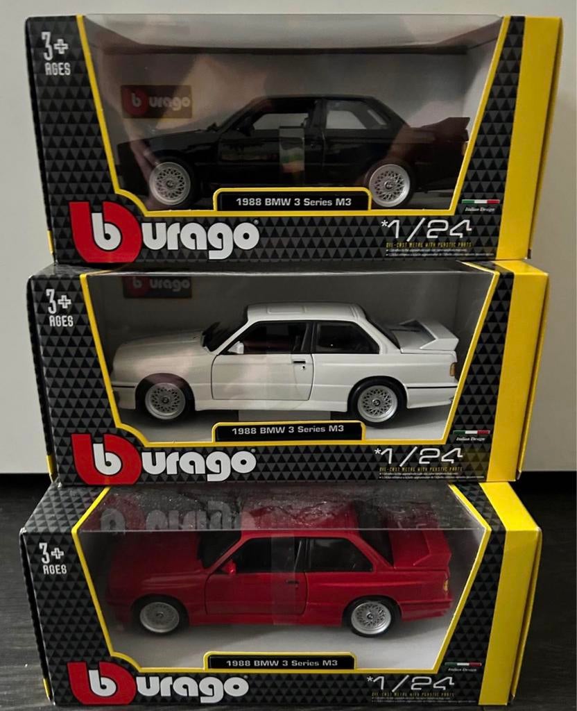 3 x Burago BMW M3 E30 en Renault 5 Turbo(Nieuw), Ophalen of Verzenden, Zo goed als nieuw, Bburago