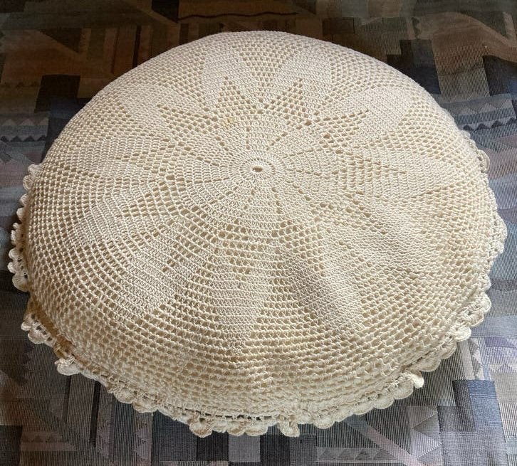 Handgemaakt gehaakt rond kussen, crème, Overige merken, Beige, Rond, Ophalen of Verzenden