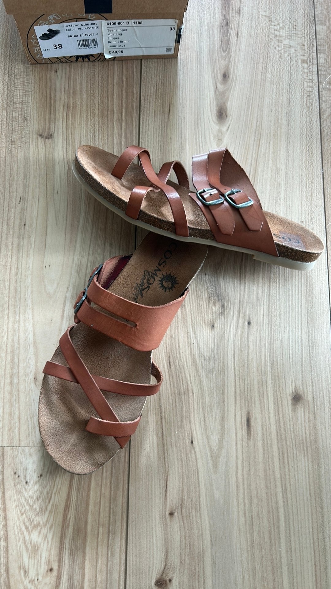 Cosmos Leren Sandalen/Slippers - Maat 38, Bruin, Zo goed als nieuw, Sandalen of Muiltjes, Ophalen of Verzenden