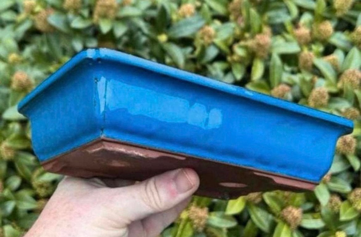 Bonsai schaal lila geglazuurd Koreaans aardewerk 20,5x15,4x5, Ophalen of Verzenden, Zo goed als nieuw, Aardewerk, Rechthoekig