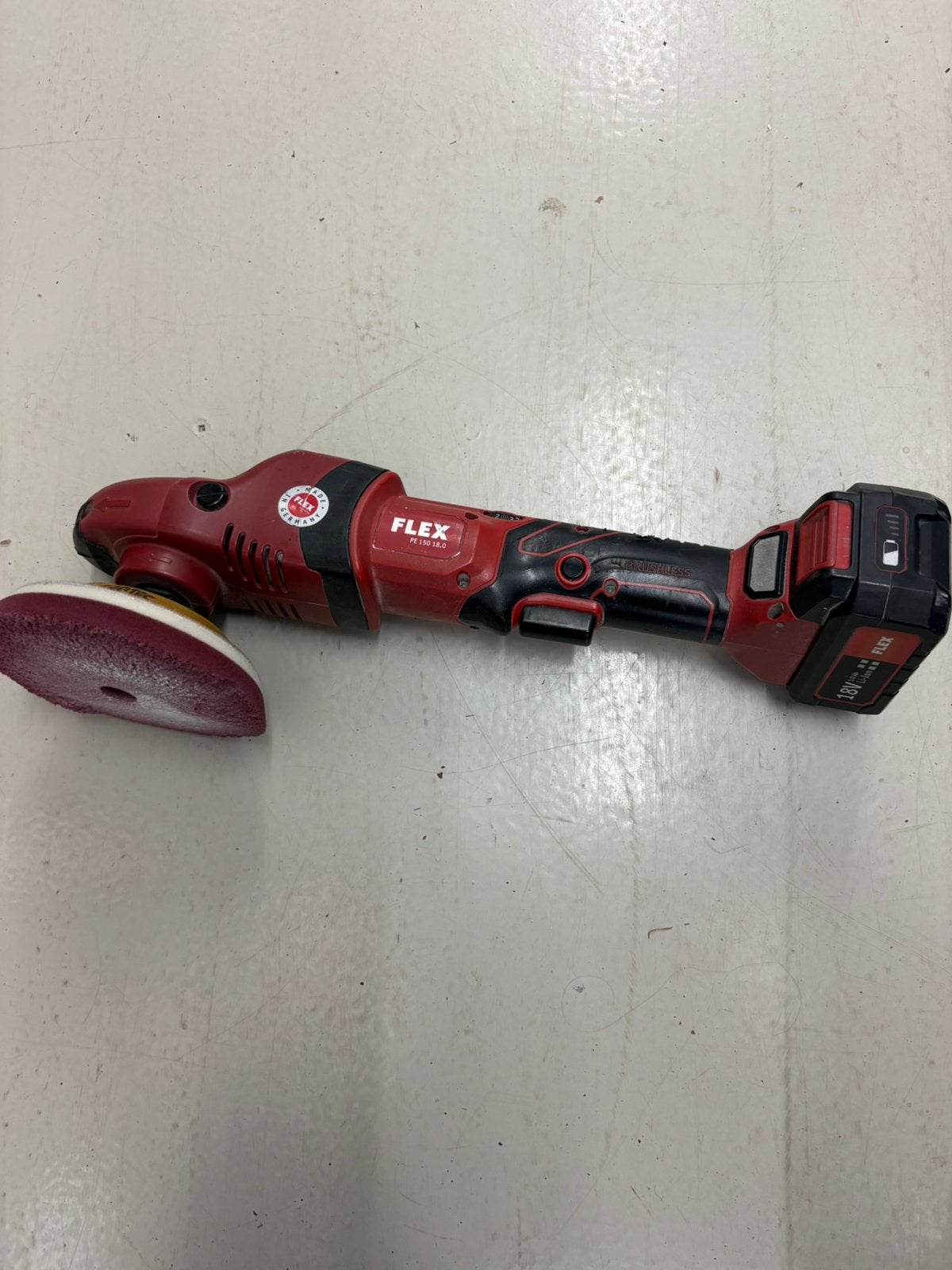 Flex PE 150 18.0-EC accu roterende polijstmachine, Ophalen of Verzenden, Zo goed als nieuw, Minder dan 700 watt, Haakse handslijpmachine