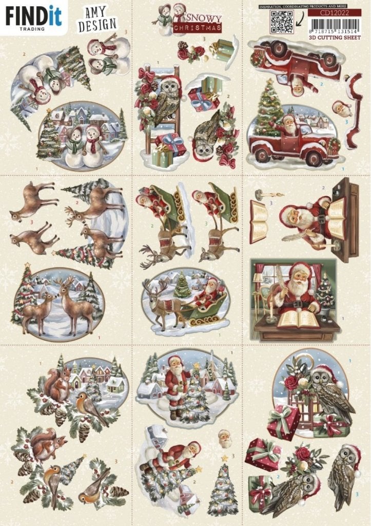 Amy Design CD12022 Snowy Christmas Mini 3D knipvel A4, Hobby en Vrije tijd, Kaarten | Zelf maken, Kerst, ., Nieuw, Ophalen of Verzenden