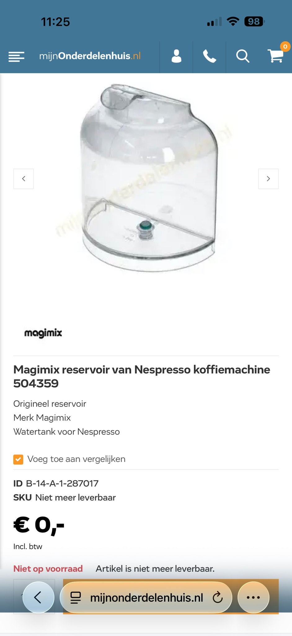 Magimix Nespresso Koffiemachine Waterreservoir 504359, Ophalen of Verzenden, Nieuw