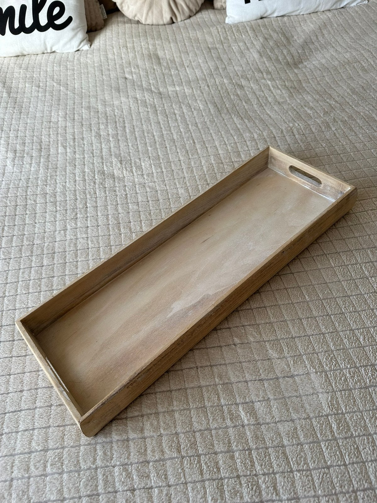 Lange houten dienblad met handvatten, Huis en Inrichting, Woonaccessoires | Dienbladen, Ophalen of Verzenden, Gebruikt, Rechthoekig