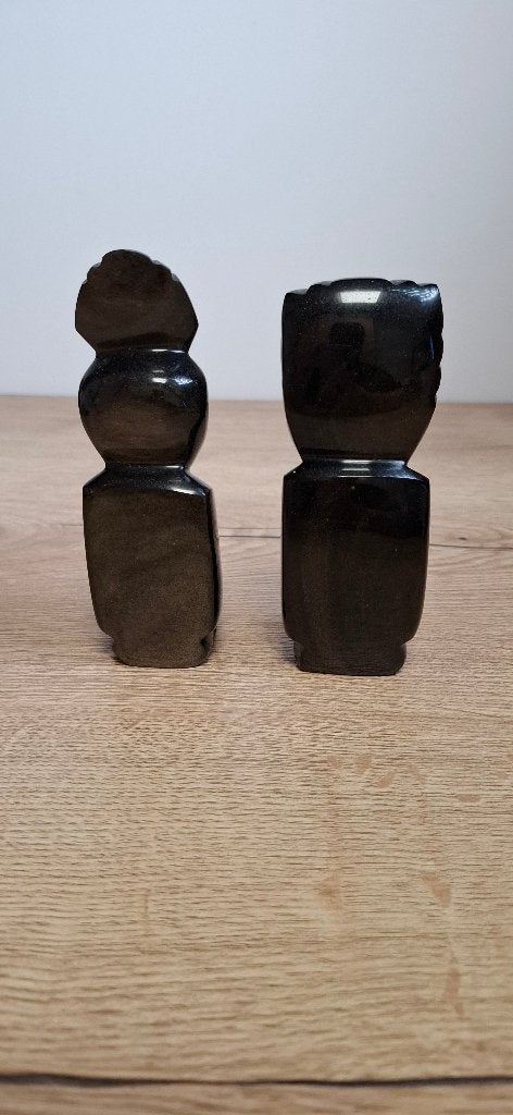 Set Handgesneden Beelden Goud-Obsidiaan, Verzamelen, Ophalen of Verzenden, Mineraal