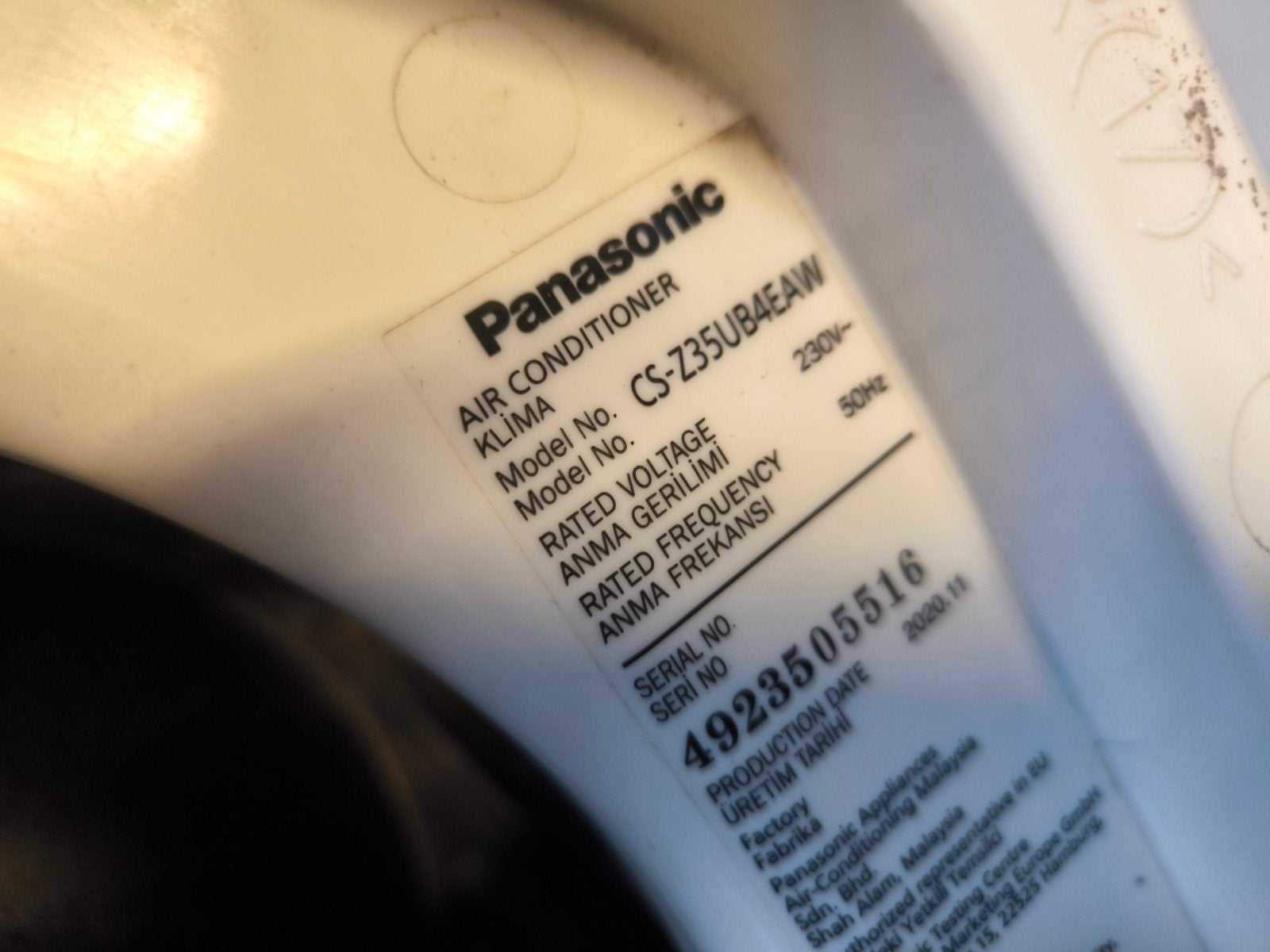 Panasonic  3,5 KW. CS-Z35UB4EAW airconditioning, 3 snelheden of meer, Ophalen of Verzenden, Afstandsbediening, Gebruikt