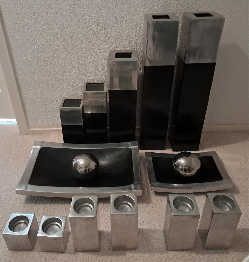 Zwart zilver vaas en schaal en kaarsen houder, Ophalen of Verzenden, Soundbar, Overige merken, Overige spelers