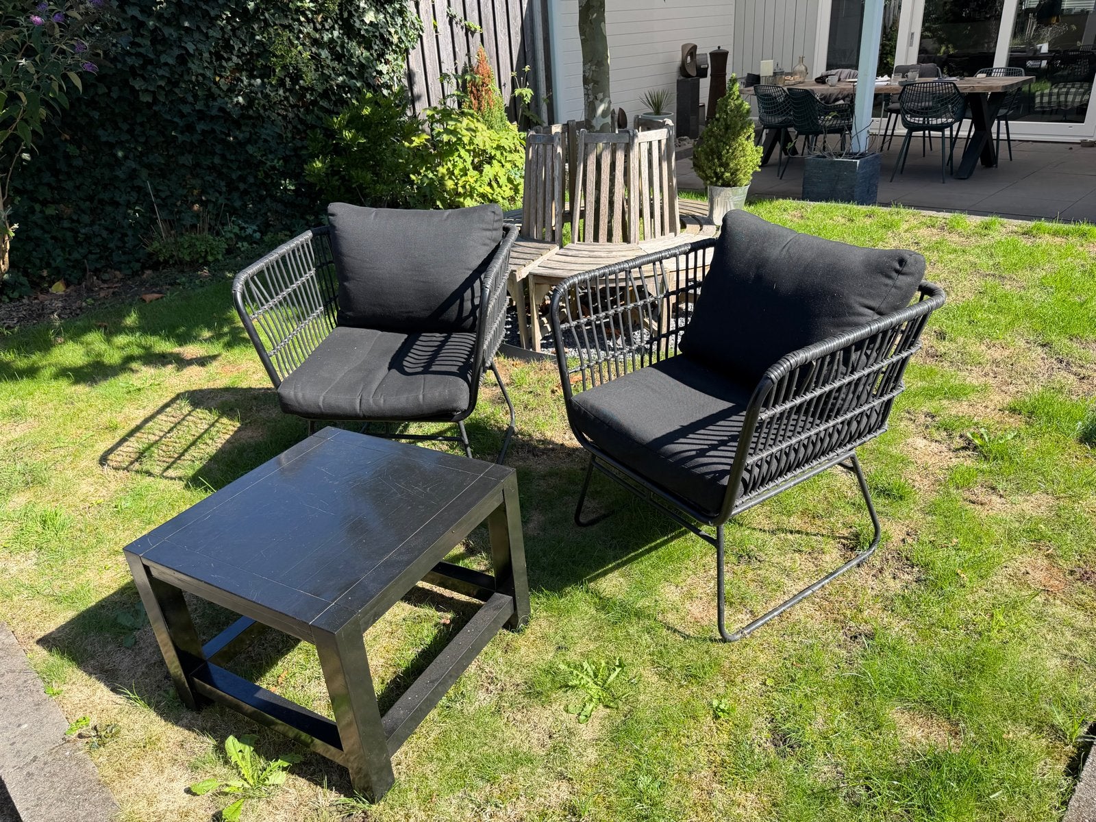 Loungeset met 2 stoelen en bijzettafel, Tuin en Terras, Tuinsets en Loungesets, 2 zitplaatsen, Gebruikt, Ophalen of Verzenden