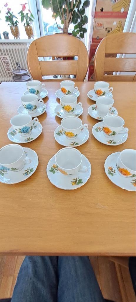 12 kop en schotels zwarte kat vintage, Antiek en Kunst, Ophalen of Verzenden