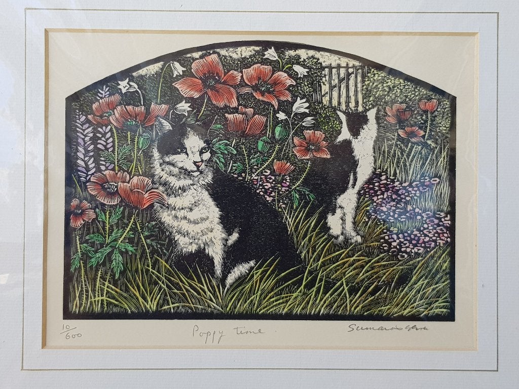 Prachtige litho uit Engeland met poezen of katten 30,5 cm., Antiek en Kunst, Kunst | Litho's en Zeefdrukken, Gelimiteerde oplage