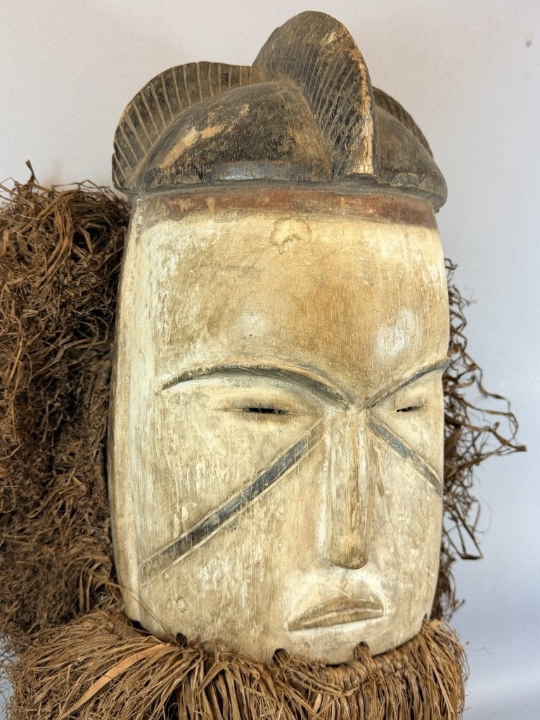 260782 Oud Afrikaans Fang masker met baard Gabon., Ophalen of Verzenden