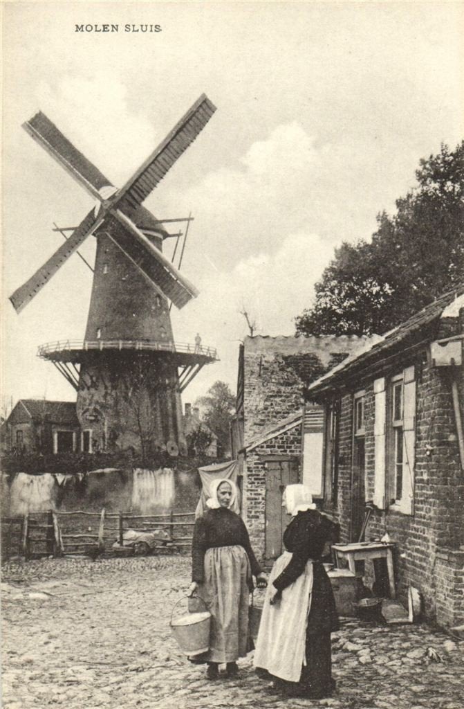 Molen Sluis - vrouwen klederdracht - ongelopen, Verzenden, 1920 tot 1940, Ongelopen, Zeeland