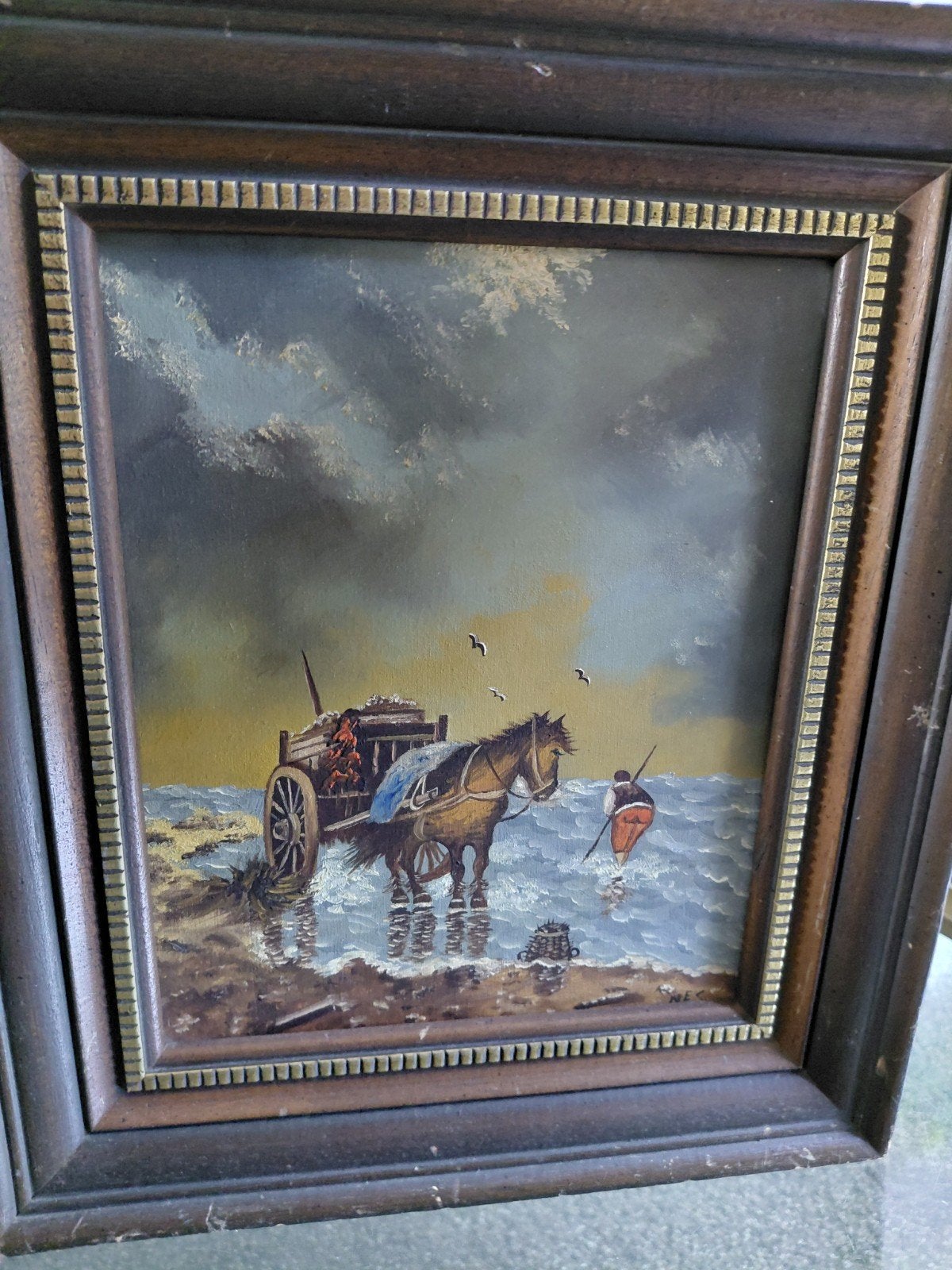 Olieverfschilderij: Paard en Visser aan Zee, Ophalen