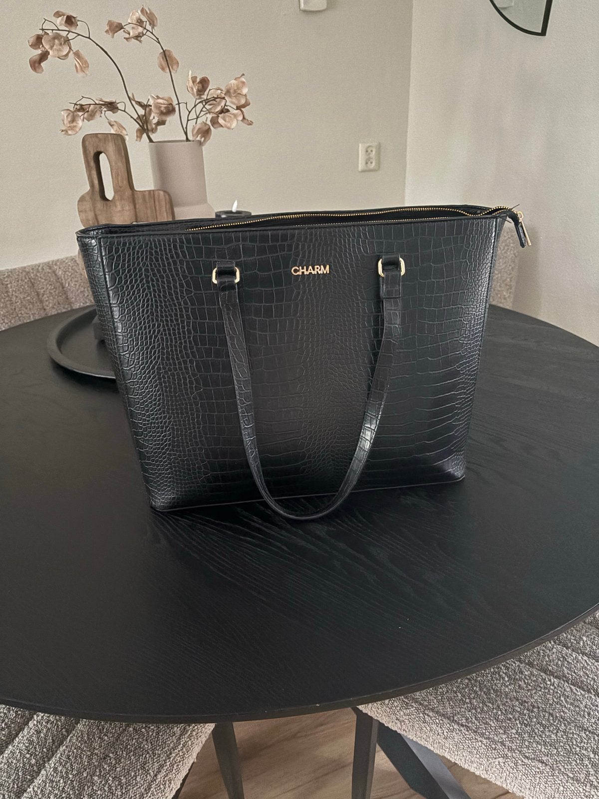 Laptoptas met krokodillenprint, Ophalen, Nieuw, Zwart, Shopper