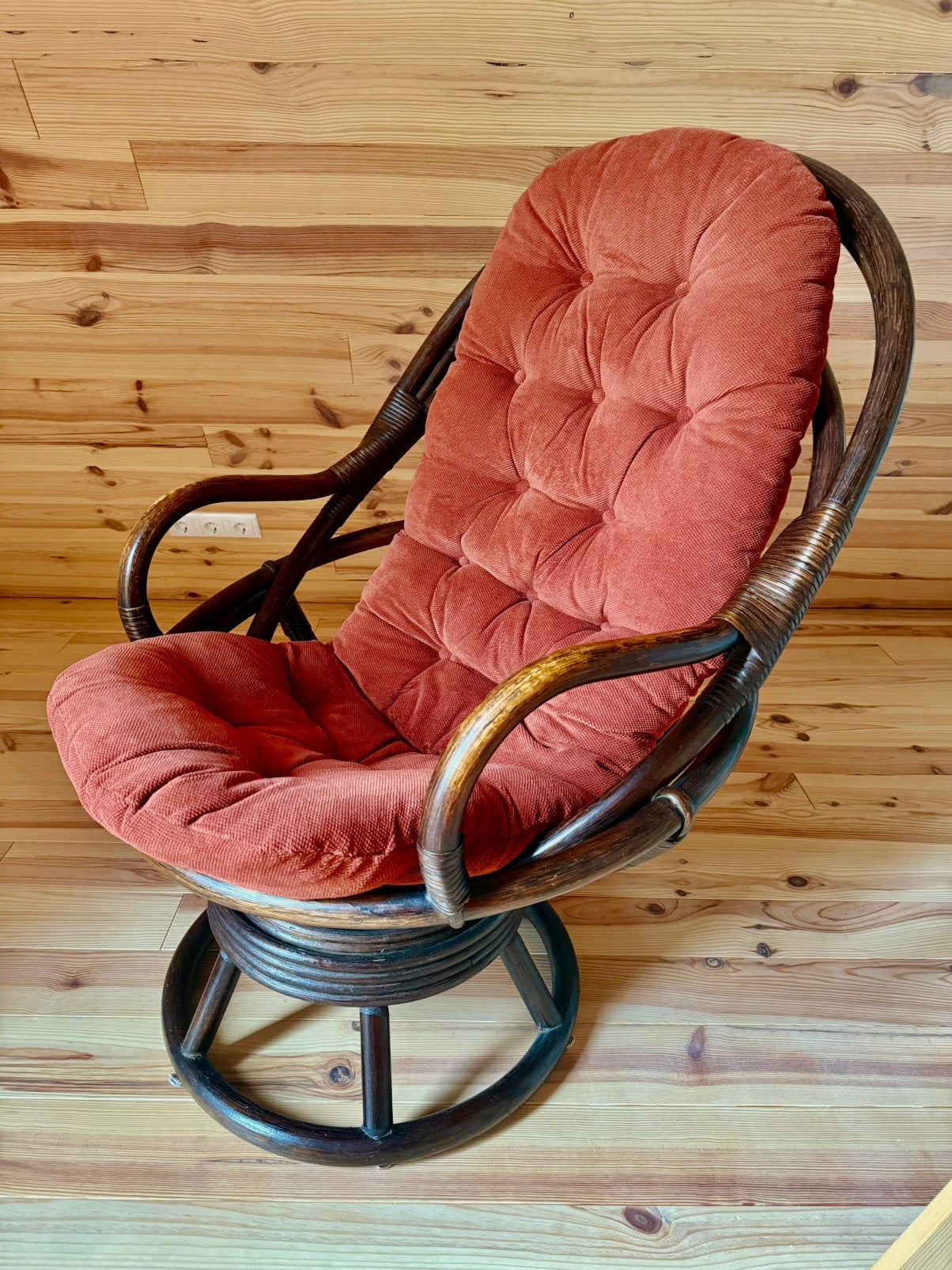 Unieke vintage rotan stoel - jaren 70, terracotta, Ophalen, Gebruikt, Minder dan 75 cm, Riet of Rotan