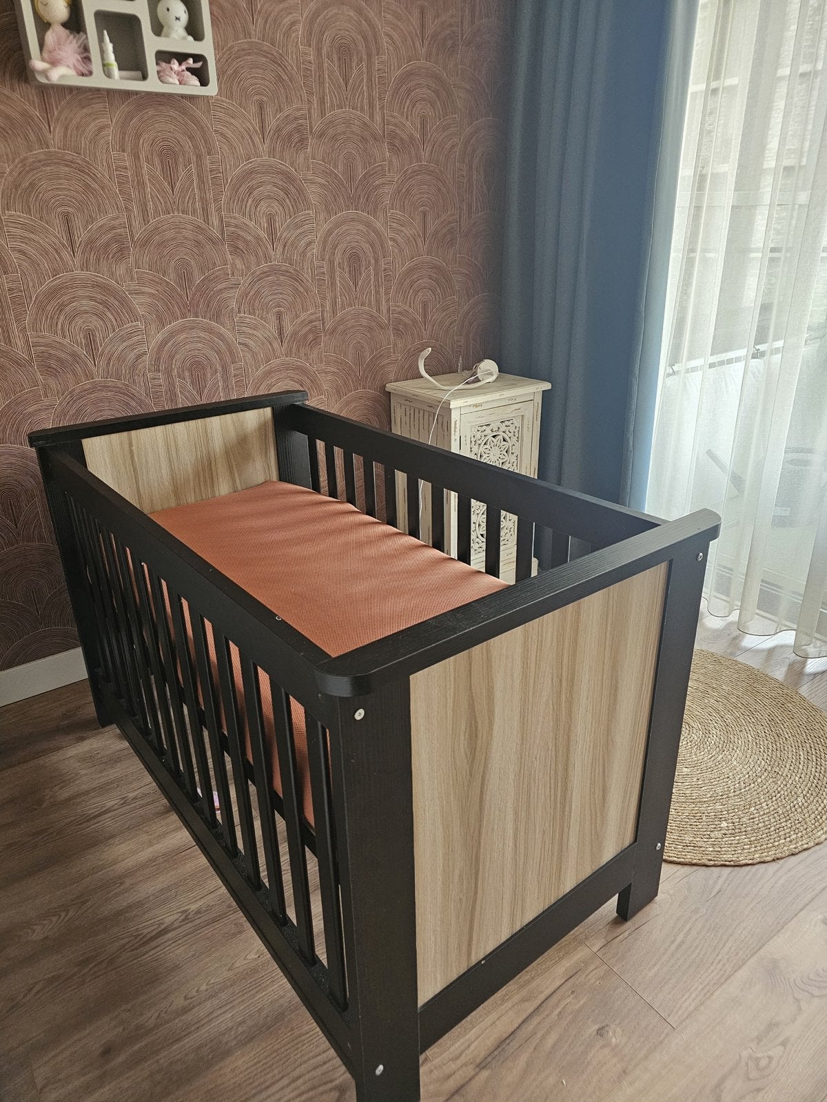 Ledikant zwart met hout 120x60 cm, Huis en Inrichting, Slaapkamer | Bedden, Ophalen, Gebruikt, Zwart, 190 cm of minder