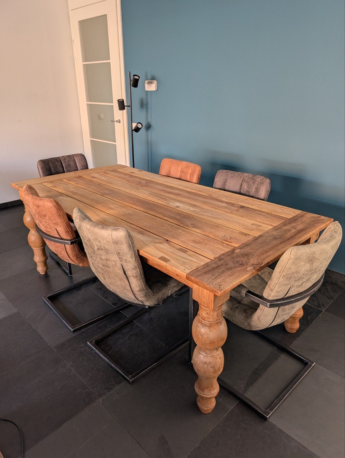 Massief houten eettafel (200x100, robuuste landelijke stijl), Huis en Inrichting, Tafels | Eettafels, Ophalen, Gebruikt, 100 tot 150 cm