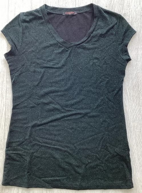 Donkergroen glitter T-shirt met V-hals maat L/ XL, Kleding | Dames, Tops, Maat 46/48 (XL) of groter, Ophalen of Verzenden, Zo goed als nieuw
