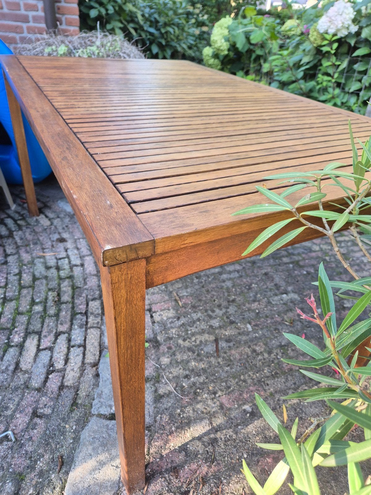 teakhouten tuintafel met 4 stoelen 150X90, Ophalen, Gebruikt, Rechthoekig, Hout