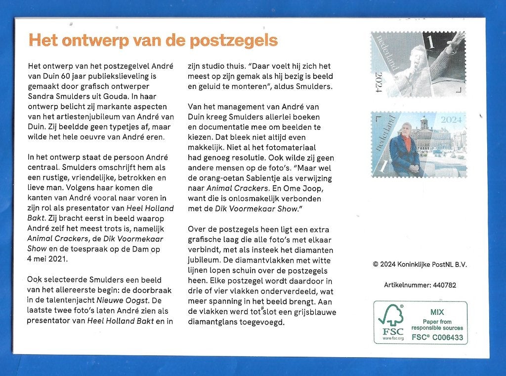 Postzegelmapje 690 André van Duin 60 jaar publiekslieveling, Postzegels en Munten, Postzegels | Nederland, Verzenden, Na 1940