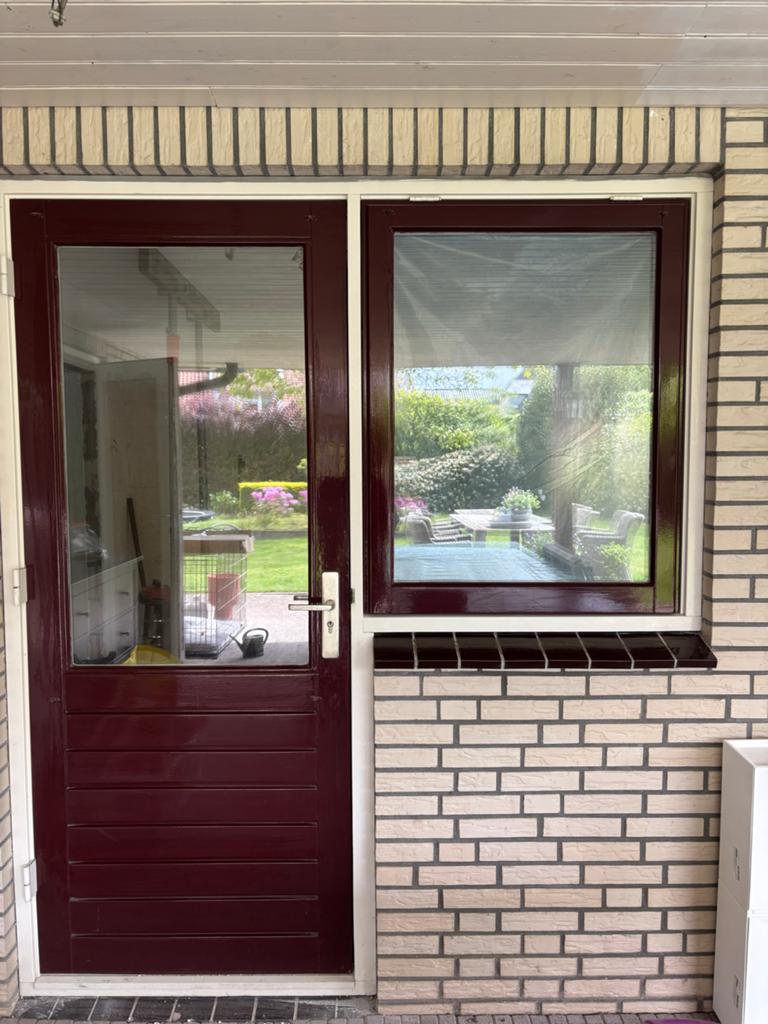 Buitendeur met raam, Doe-het-zelf en Verbouw, Deuren en Horren, Gebruikt, Buitendeur, 200 tot 215 cm, 80 tot 100 cm, Hout, Ophalen of Verzenden