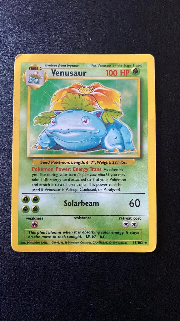 Pokemon venusaur 15/102 holo base set engels, Ophalen of Verzenden, Gebruikt, Losse kaart